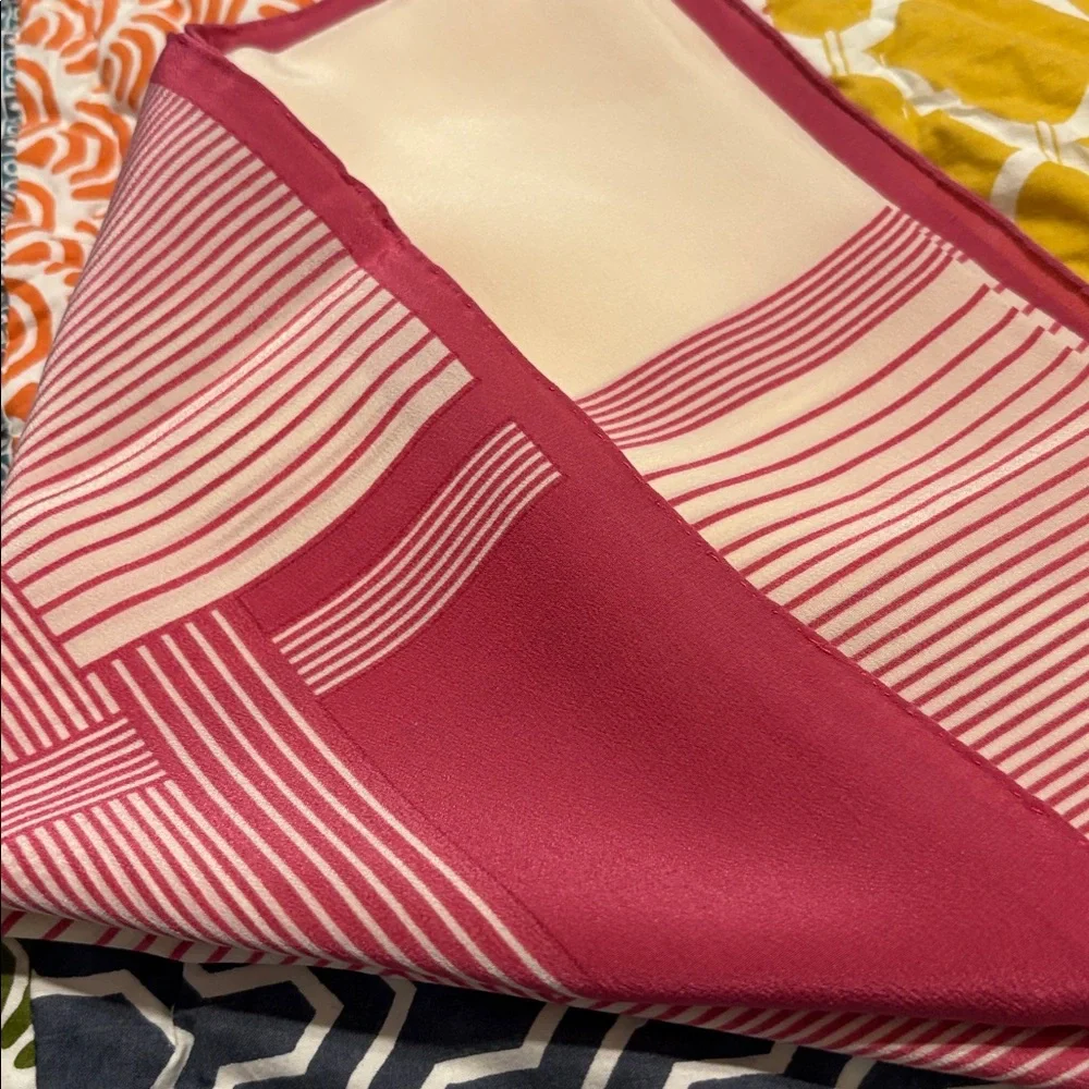 Dior Red and Cream Striped Silk Scarf